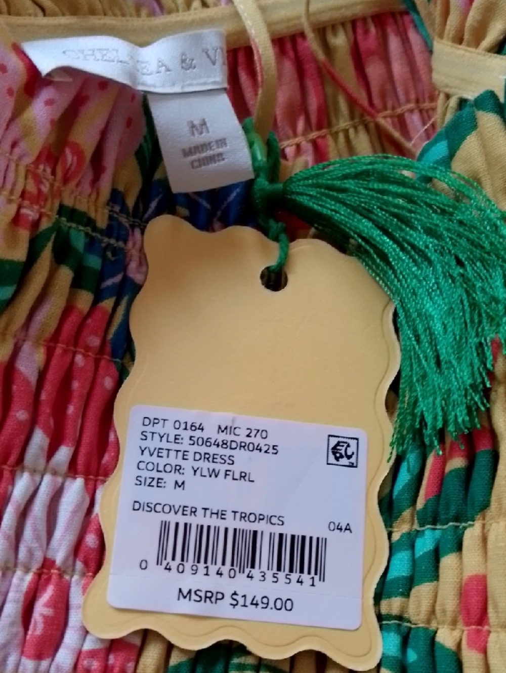 Boho Tropical Island Mini Sundress Smocked Asymmetrical Hem Floral Medium New - Picture 3 of 7